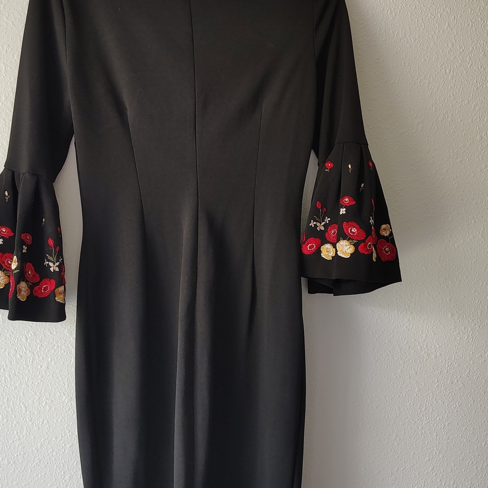 Calvin Klein Collection Black Dress with Red and Gold Floral Accents